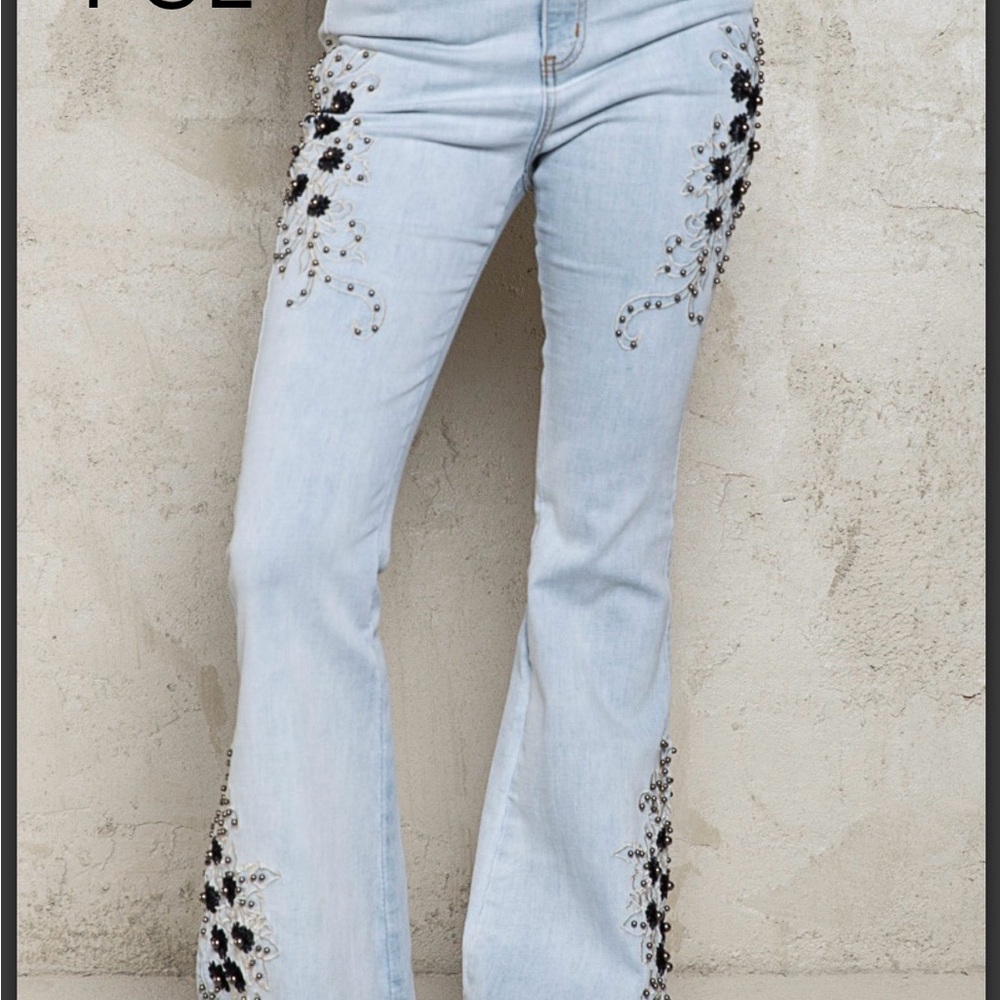 BP13-3🖤POL powerful  Light Blue Embellished Jeans w/black pattern sure2amaze! - Picture 6 of 8